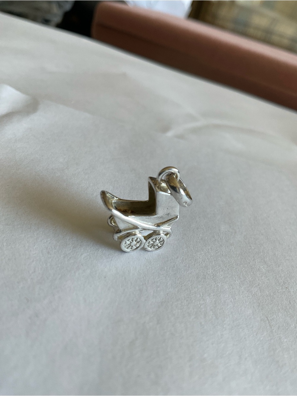 Sterling Silver Baby Carriage Charm Bracelet Accent - Silver